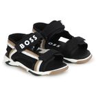 Boys White, Beige & Black Logo Sandals, 1, hi-res