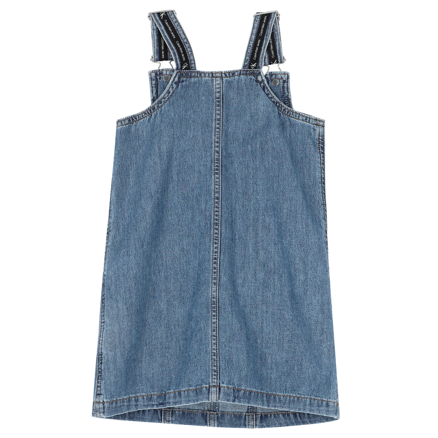 Girls Blue Denim Dungaree Dress, 1, hi-res