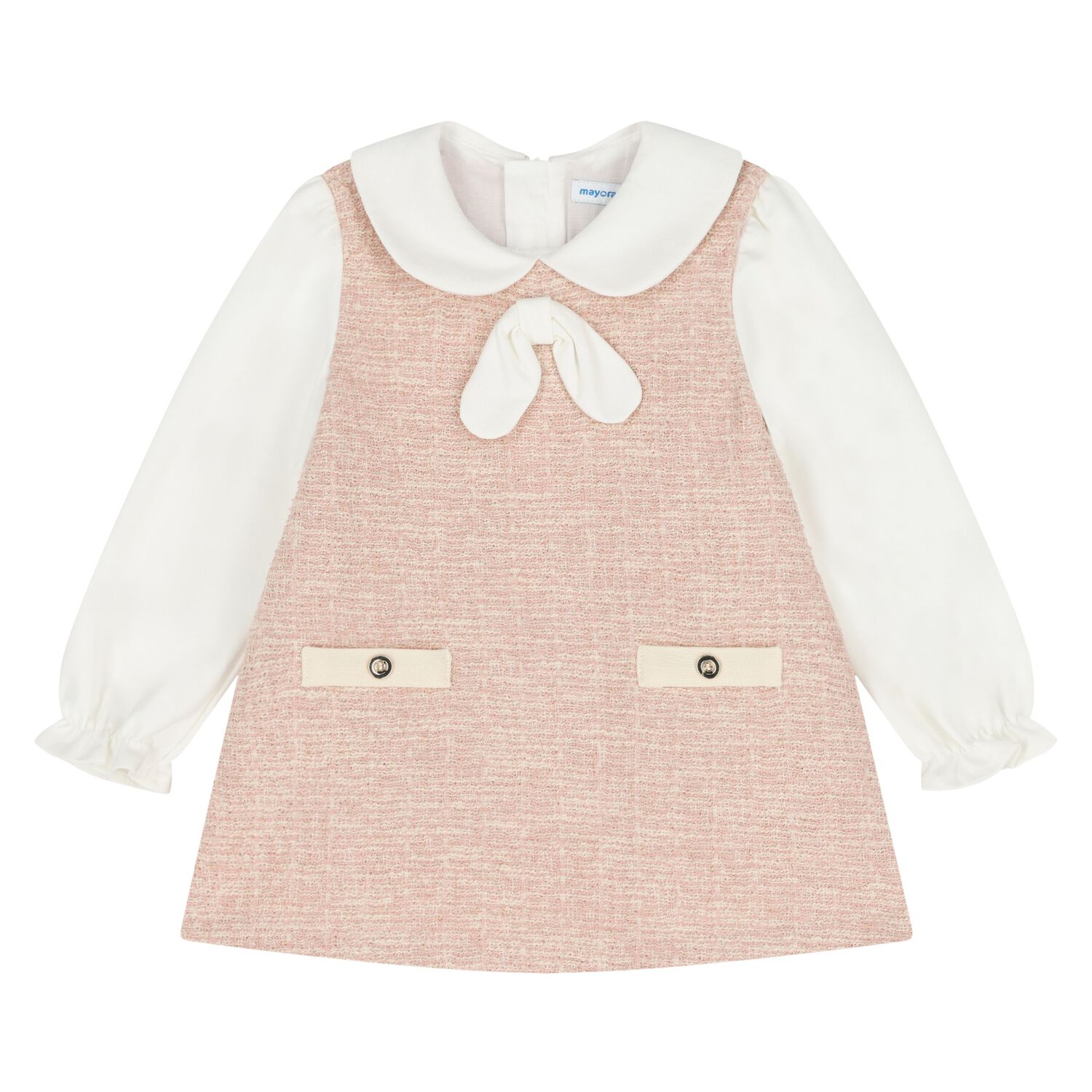 Younger Girls Pink Tweed Dress, 1, hi-res