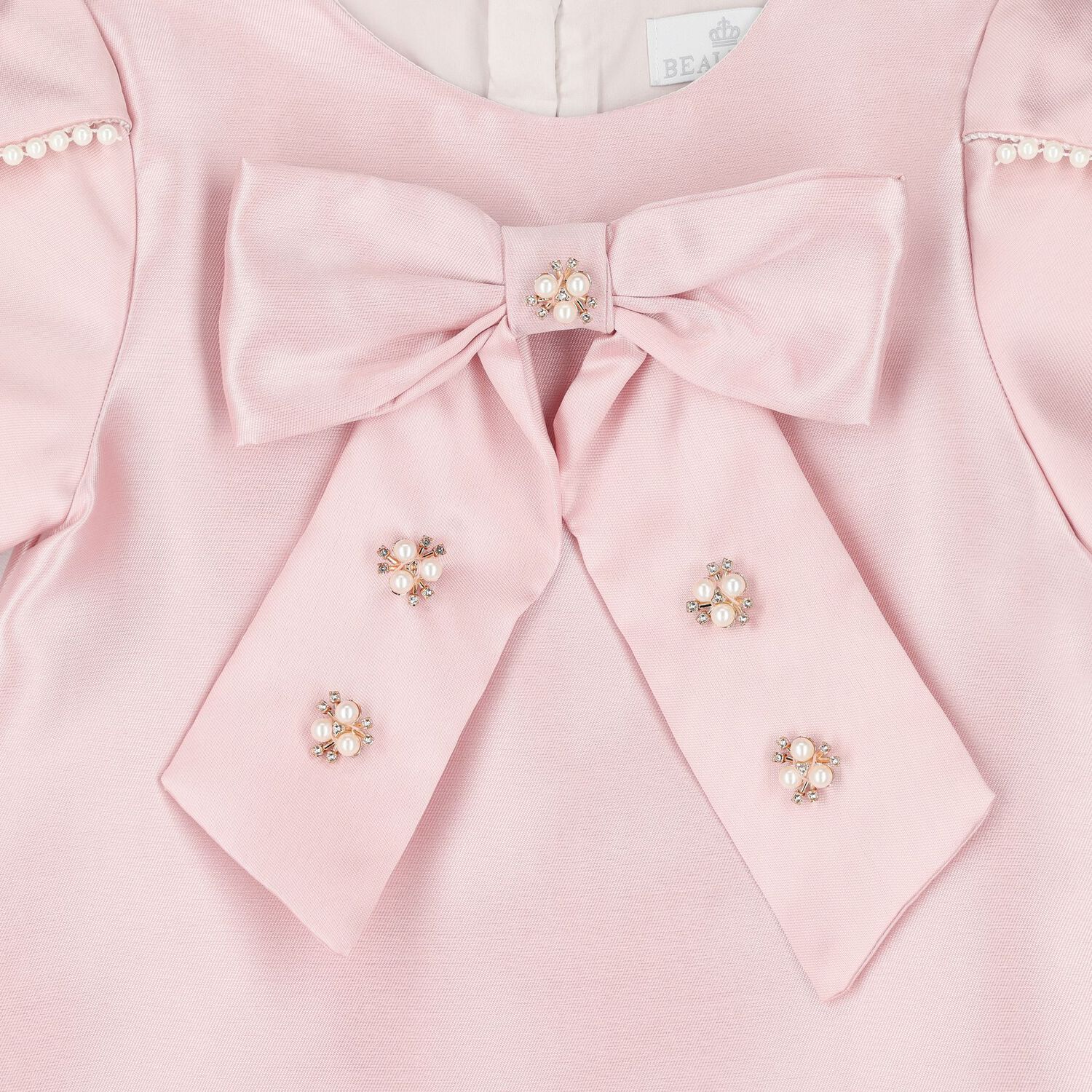 Girls Pink Satin & Pearl Dress, 1, hi-res image number null