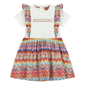 Younger Girls Multi-Coloured Logo Zig Zag Dress
