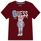 Boys Burgundy Teddy Bear Logo T-Shirt, 3, hi-res