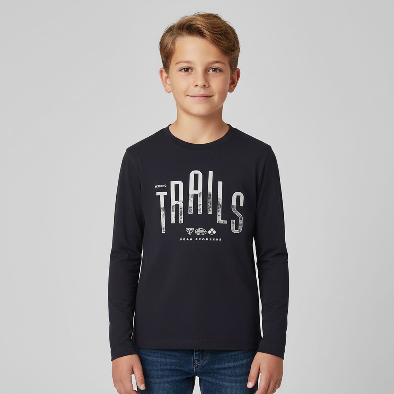 Boys Black Long Sleeve Top, 1, hi-res