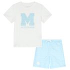 Boys White & Blue Logo Shorts Set, 1, hi-res