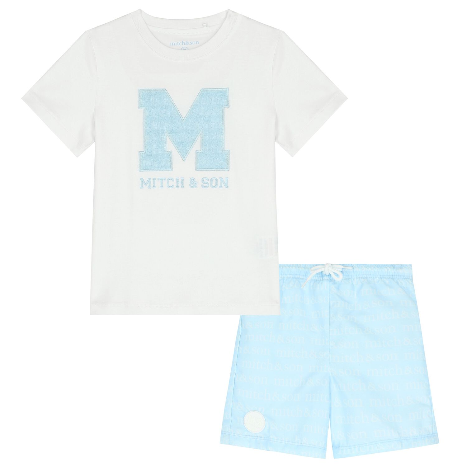Boys White & Blue Logo Shorts Set, 1, hi-res