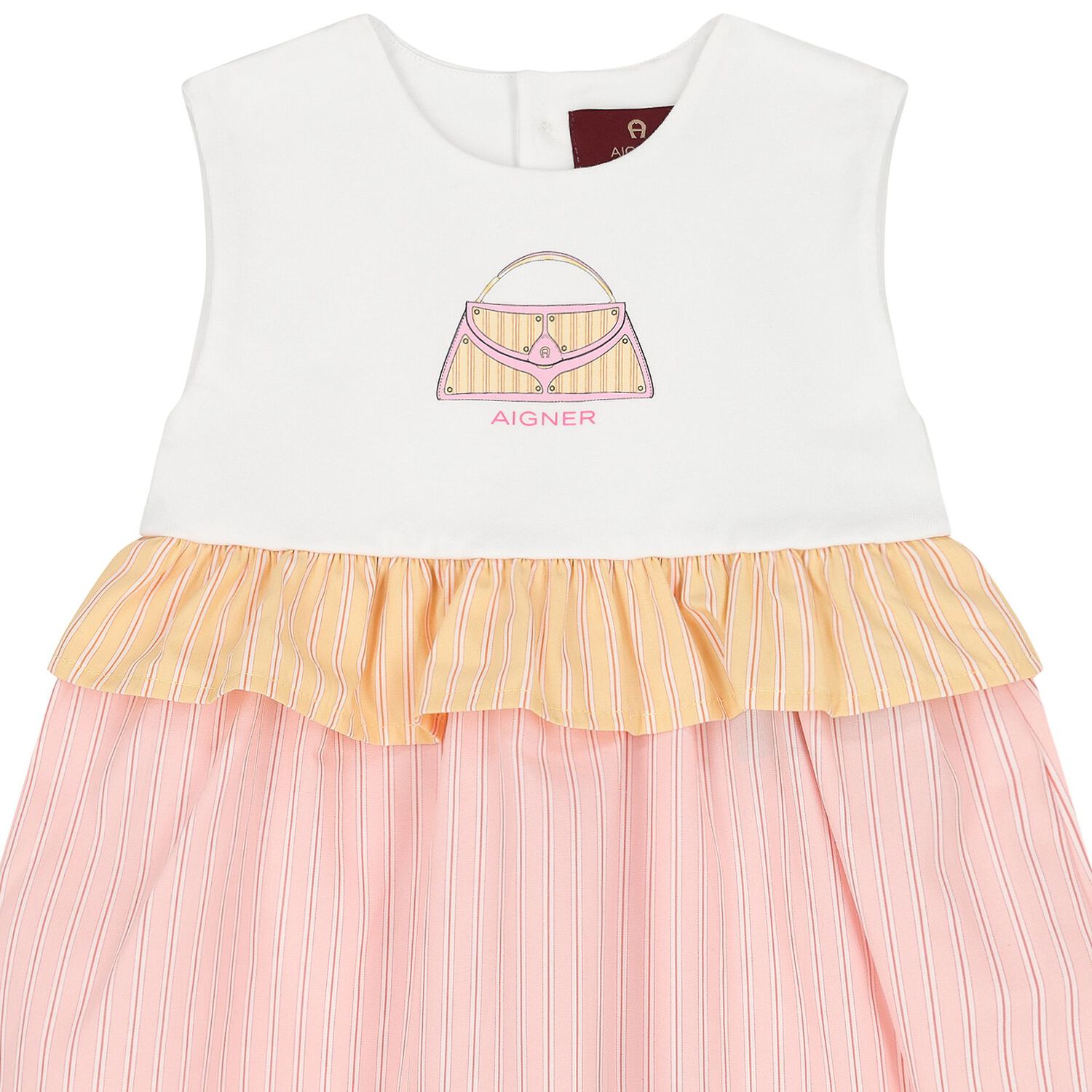 Younger Girls White & Pink Bag Dress, 1, hi-res