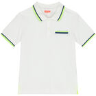 Boys White Pique Polo Shirt, 1, hi-res