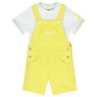 Baby Boys White & Yellow Logo Dungaree Set, 1, hi-res