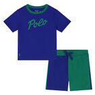 Baby Boys Blue and Green Logo Short Set, 1, hi-res