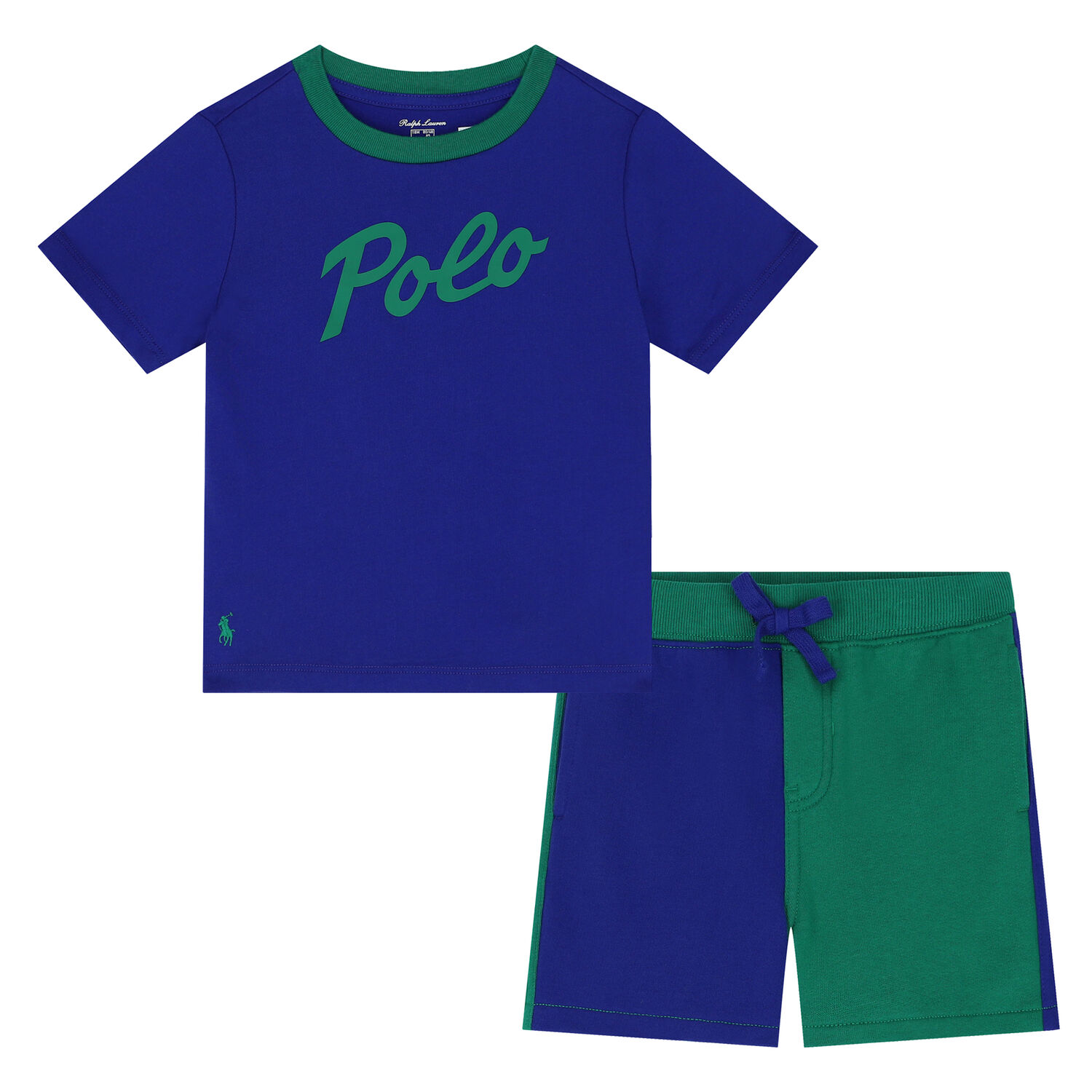 Baby Boys Blue and Green Logo Short Set, 1, hi-res