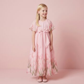 Girls Pink Floral Chiffon Dress