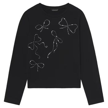 Girls Black Embellished Long Sleeve Top