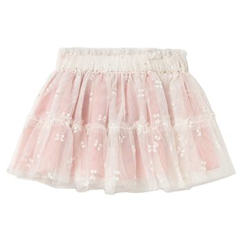 Younger Girls Ivory & Pink Bow Tulle Skirt