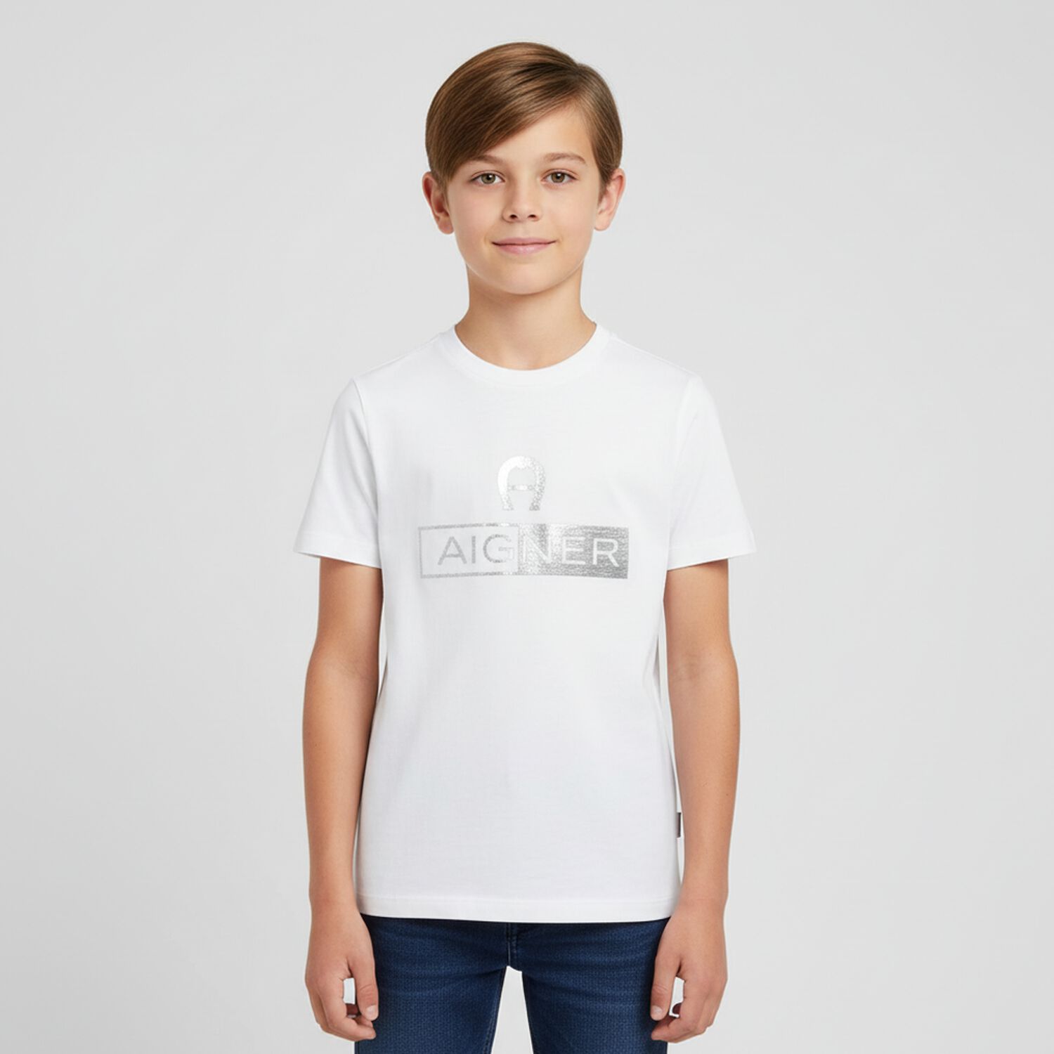 Boys White Logo T-Shirt, 4, hi-res image number null