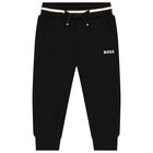Younger Boys Black Logo Joggers, 1, hi-res