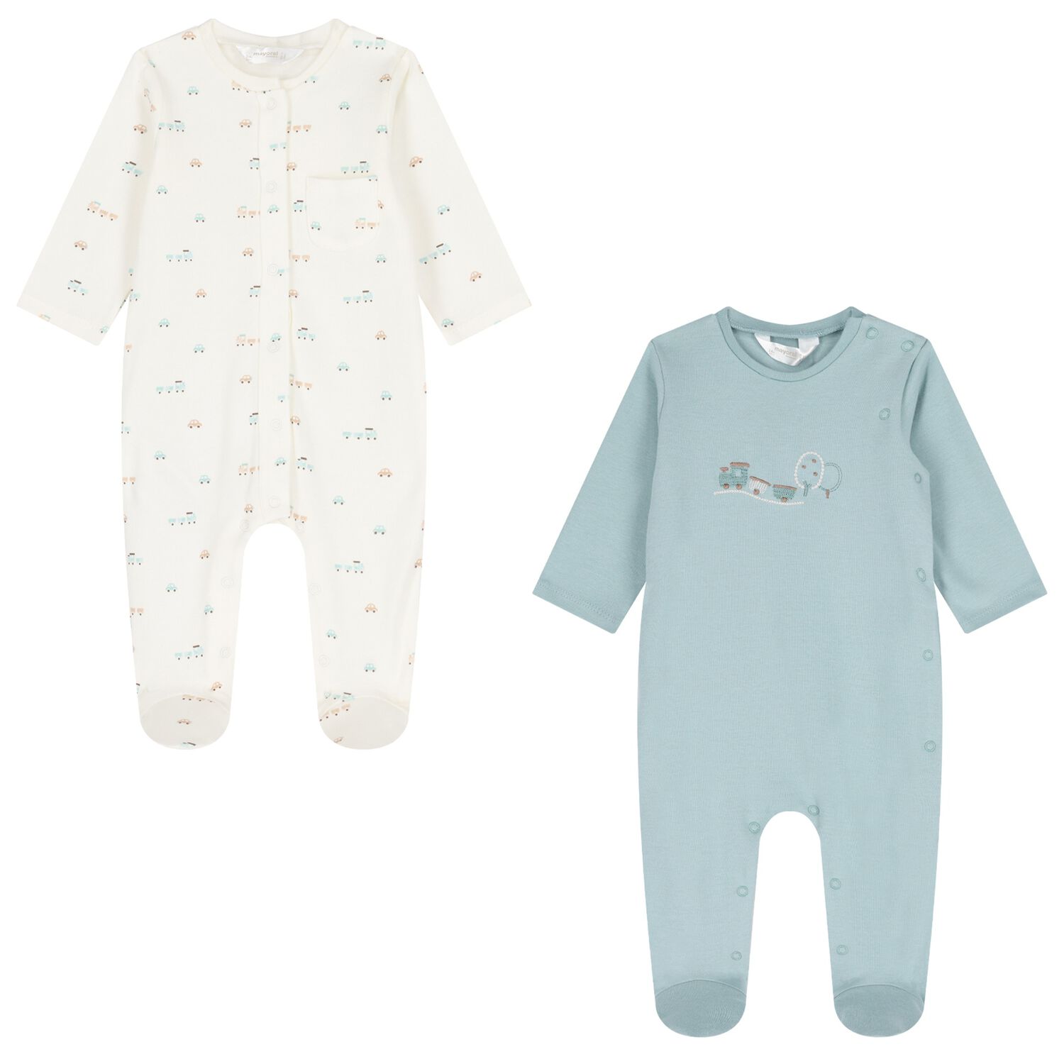 Baby Boys White & Green Train Babygrows ( 2-Pack ), 3, hi-res