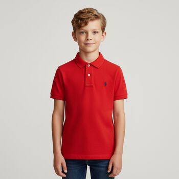 Boys Red Slim Fit Logo Polo Shirt