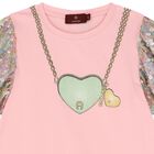 Girls Pink Logo Heart Dress, 2, hi-res