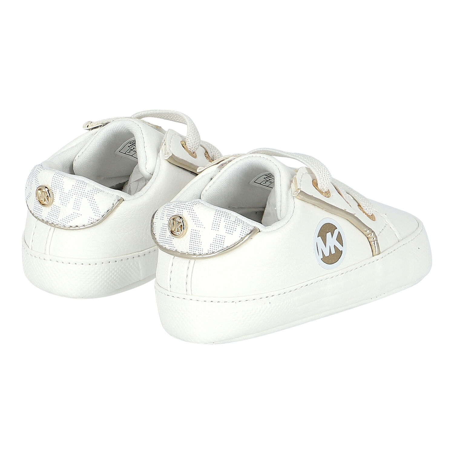 White & Gold Logo Baby Trainers, 1, hi-res