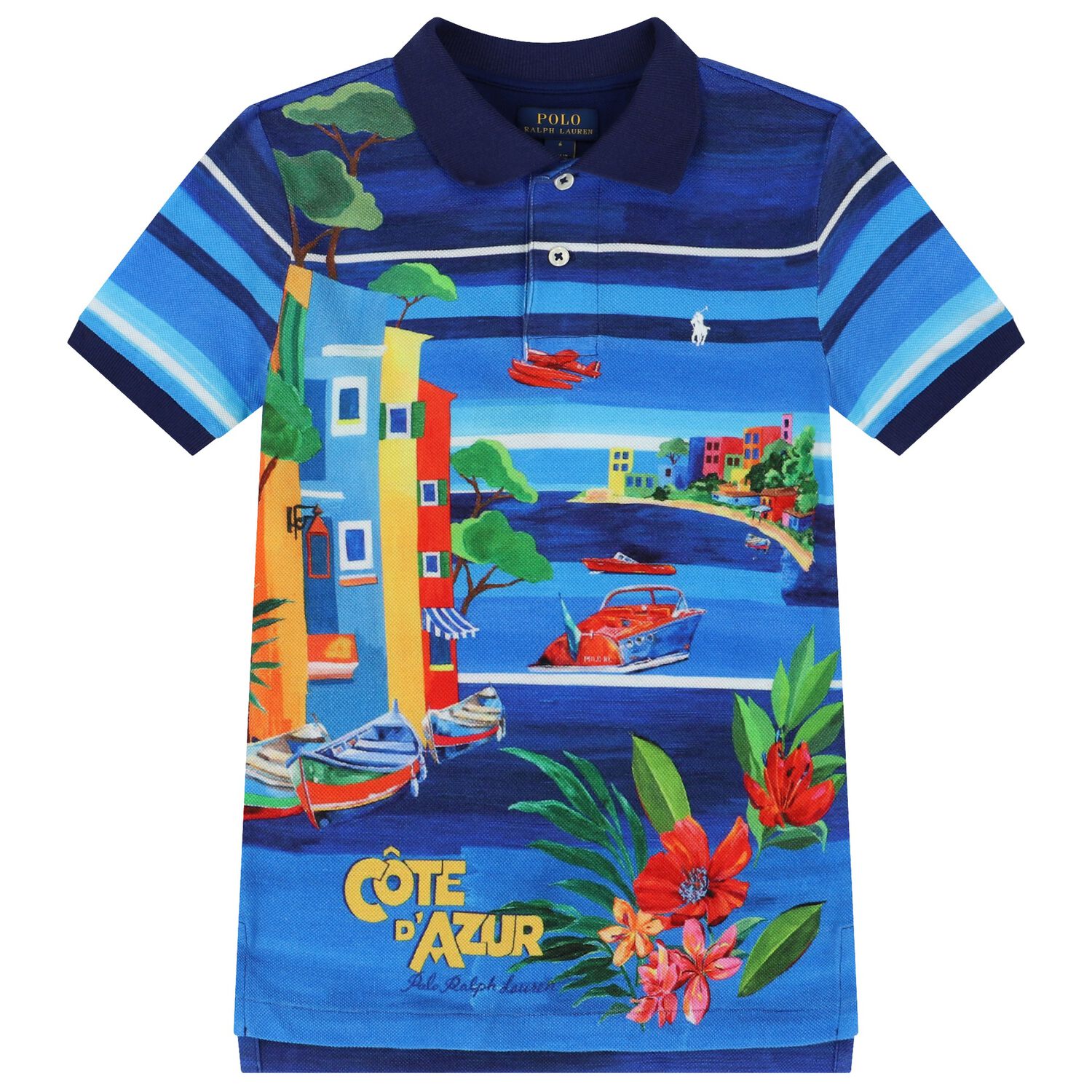 Boys Blue Logo Polo Shirt, 1, hi-res