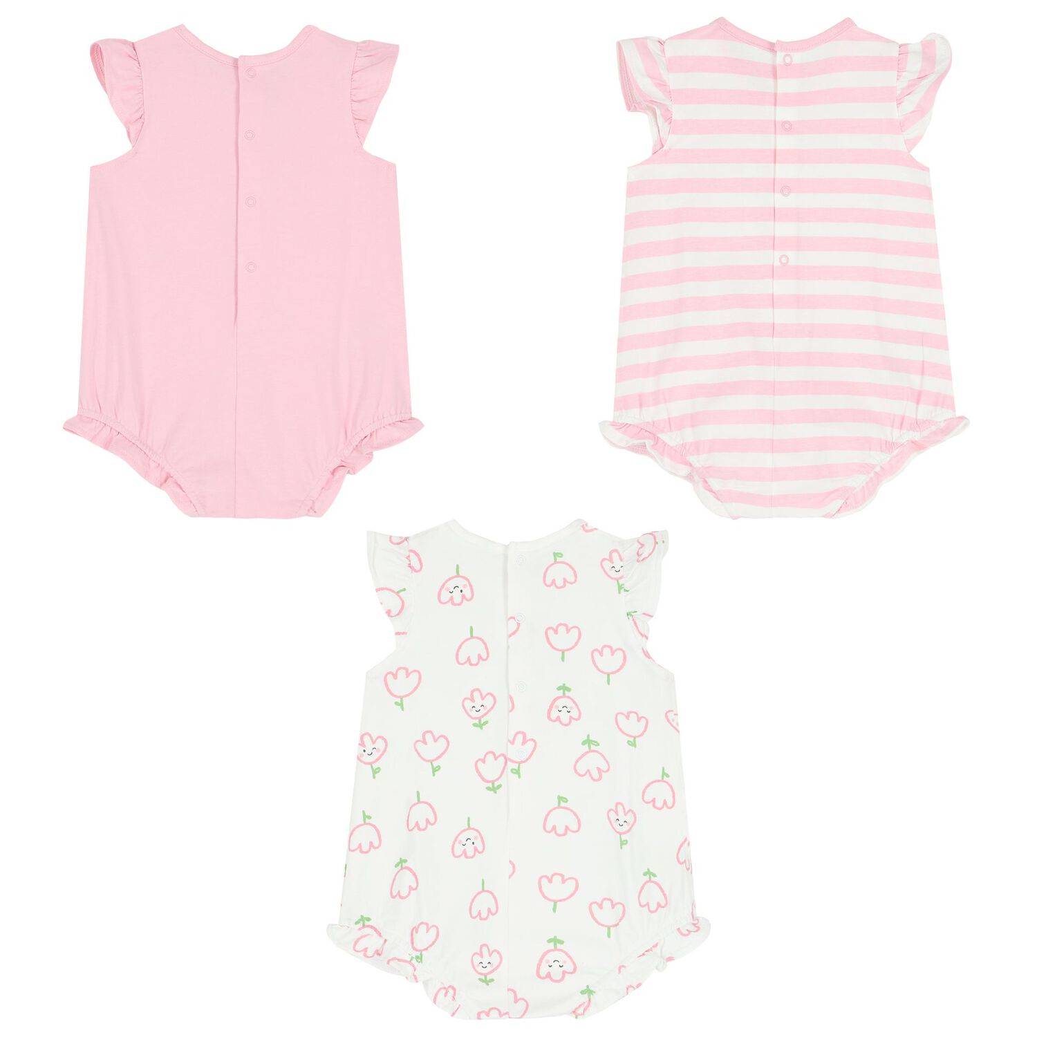 Baby Girls Pink & White Rompers ( 3-Pack ), 1, hi-res