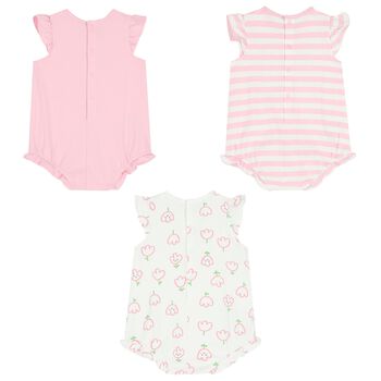 Baby Girls Pink & White Rompers ( 3-Pack )