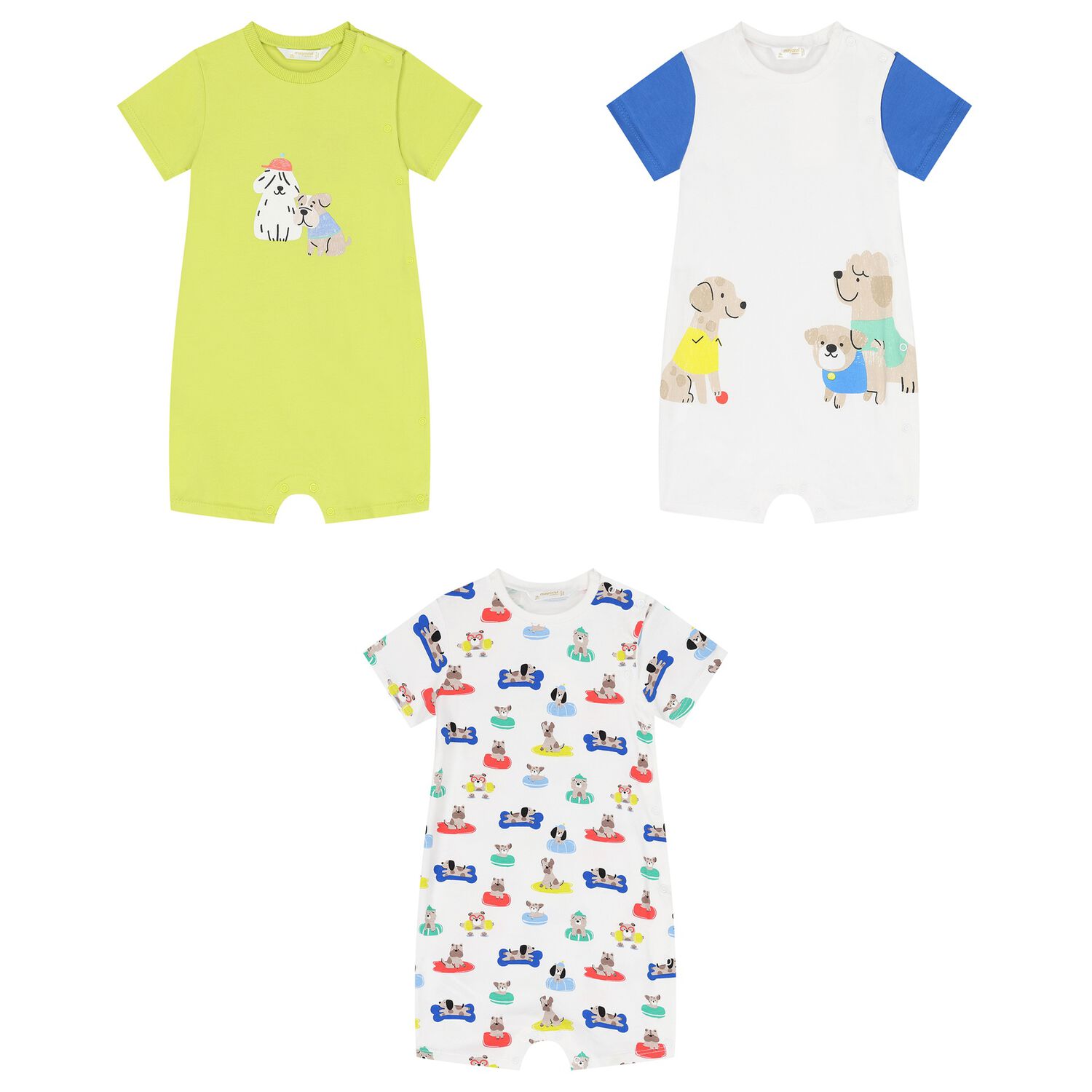 Baby Boys White & Green Rompers ( 3-Pack ), 1, hi-res image number null