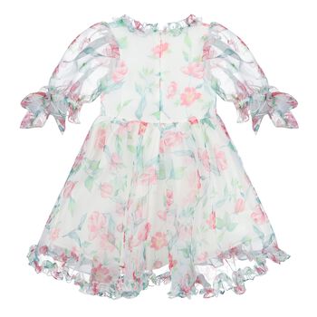 Girls White Floral Tulle Dress