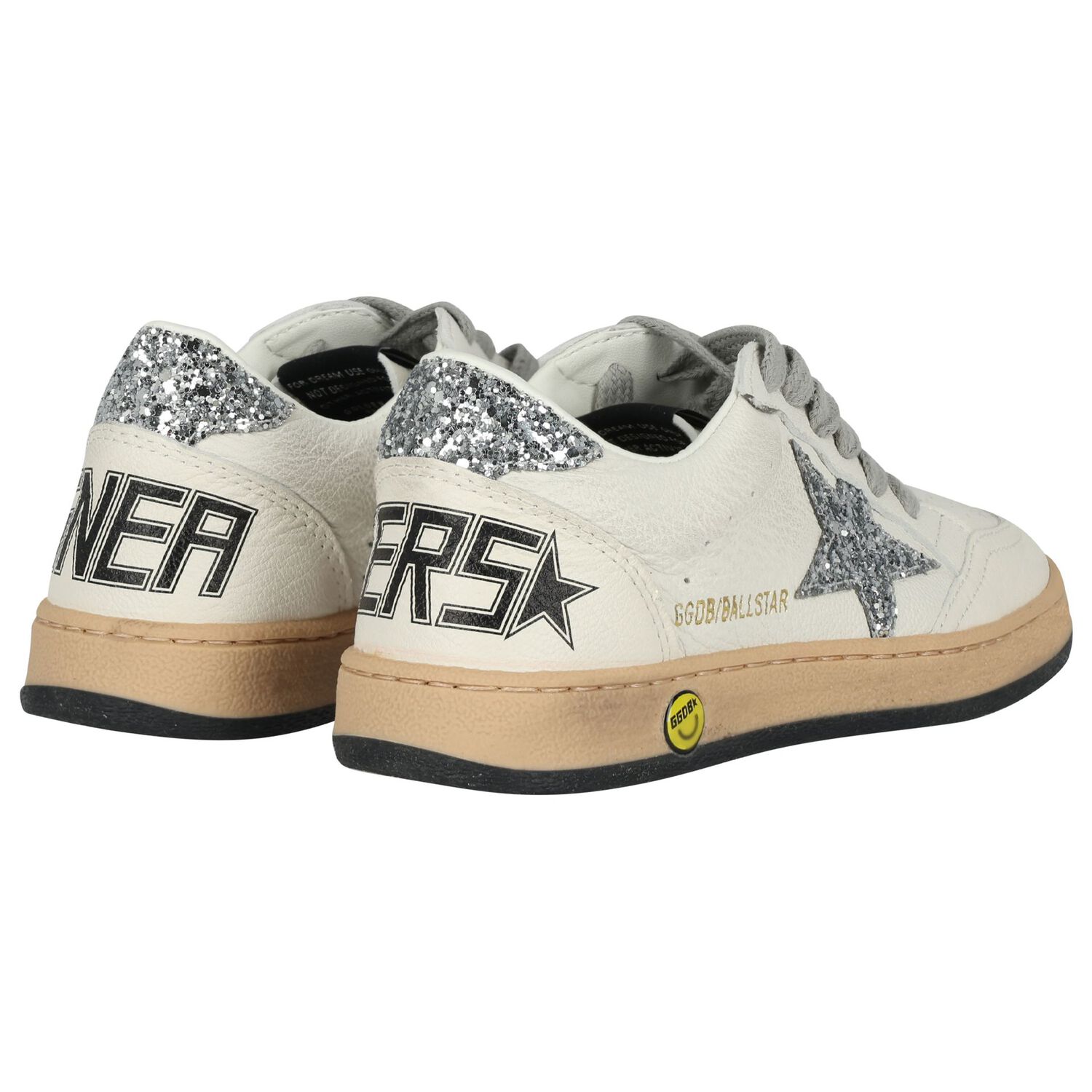 Girls Ivory & Silver Logo Trainers, 1, hi-res