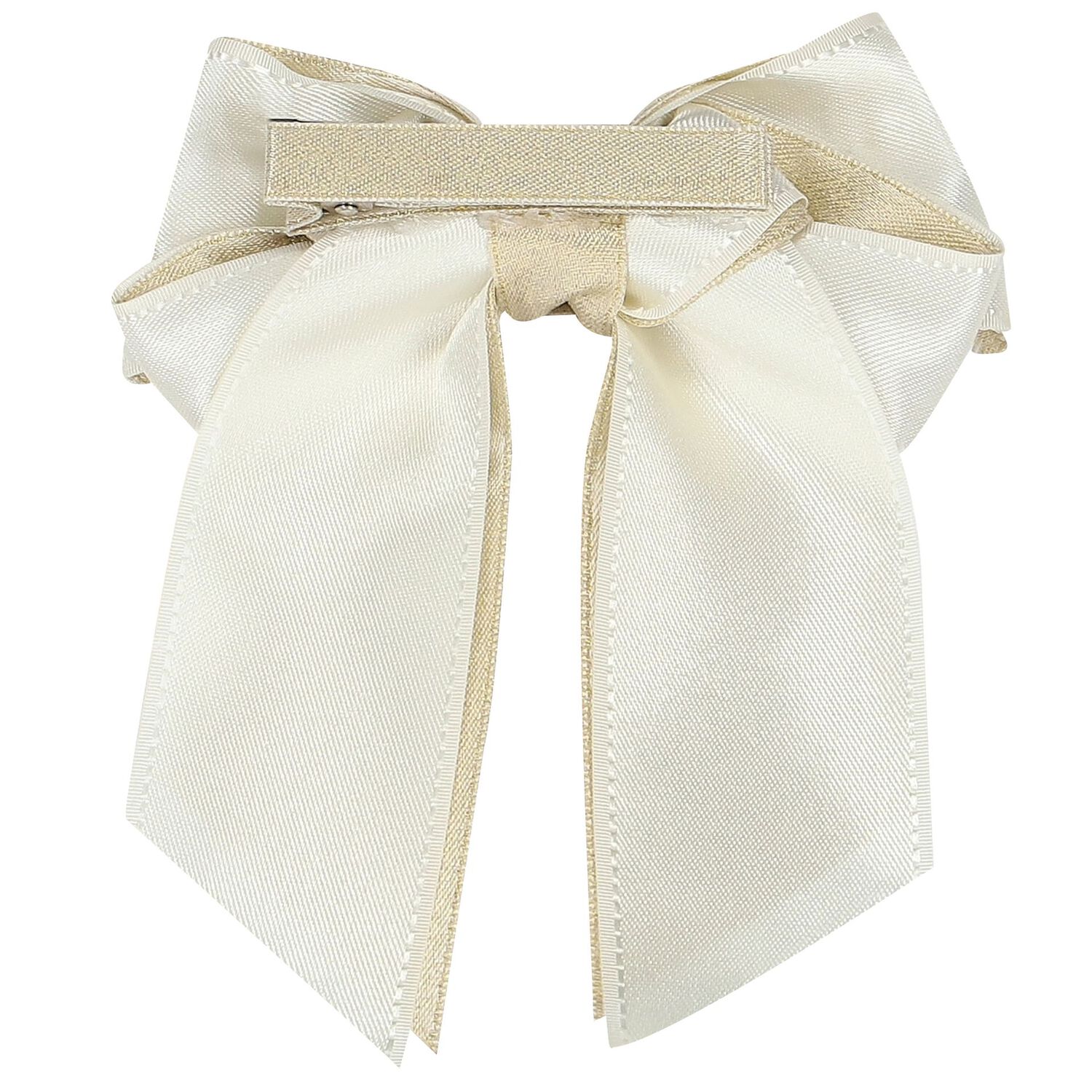 Girls Gold & Ivory Ribbon Bow Hair Clip, 1, hi-res image number null