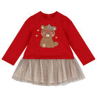Younger Girls Red Teddy Bear Dress, 1, hi-res