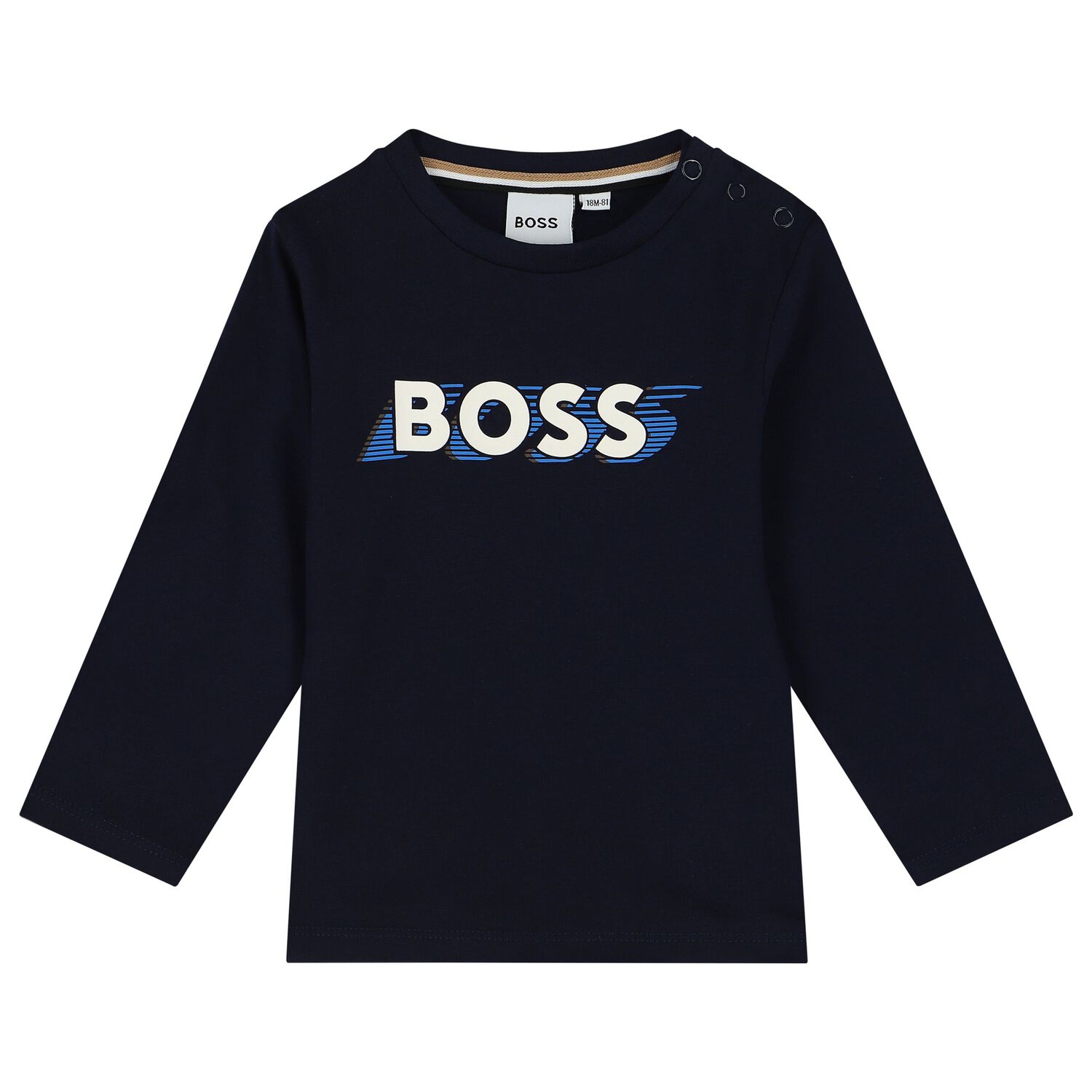 Younger Boys Navy Blue Logo Long Sleeve Top, 1, hi-res image number null