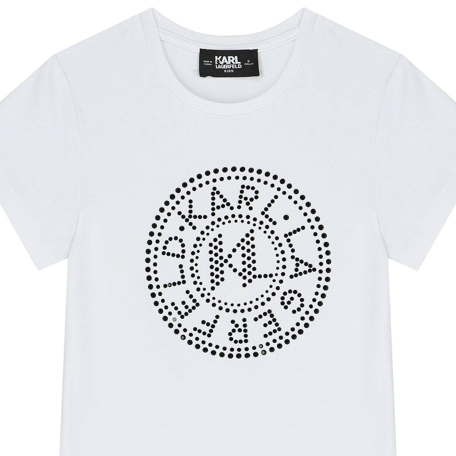 Girls White & Black Rhinestone Logo T-Shirt, 2, hi-res