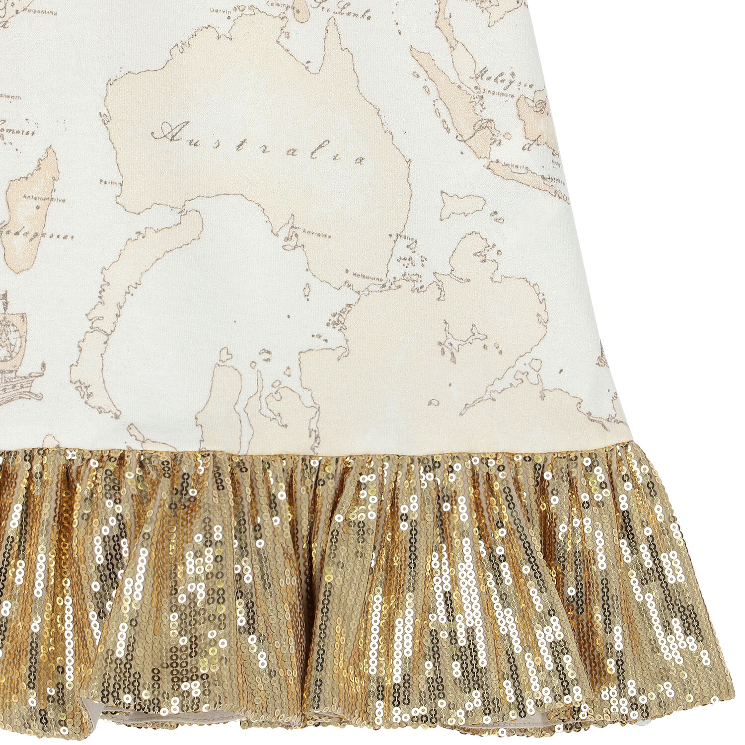 Girls Beige & Gold Geo Map Dress, 1, hi-res