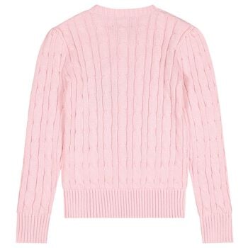 Girls Pink Logo Cable Knit Jumper