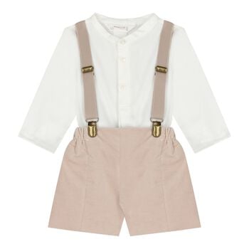 Baby Boys White & Beige Shorts Set