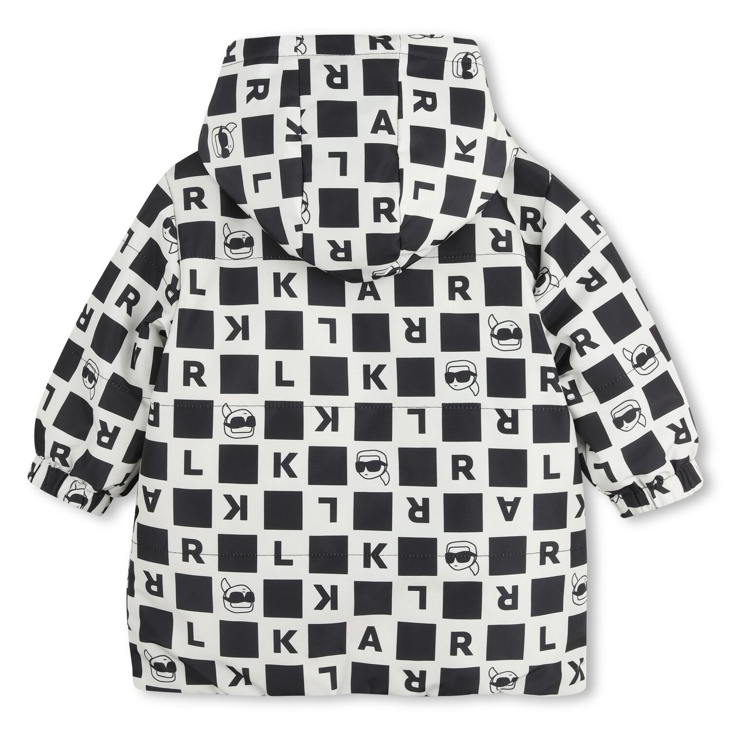 Younger Boys White & Black Ikonik Karl Reversible Puffer Jacket, 1, hi-res