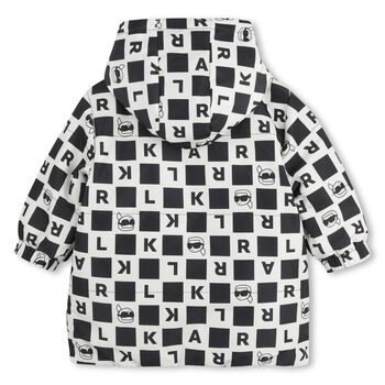 Younger Boys White & Black Ikonik Karl Reversible Puffer Jacket
