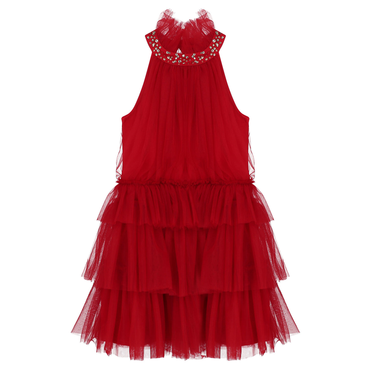 Girls Red Embellished Tulle Dress, 1, hi-res image number null