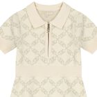 Girls Ivory & Gold Logo Knitted Polo Dress, 1, hi-res
