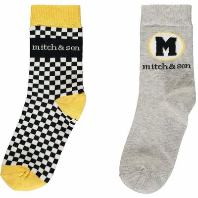 Boys Grey & Yellow Logo Socks ( 2 Pack )