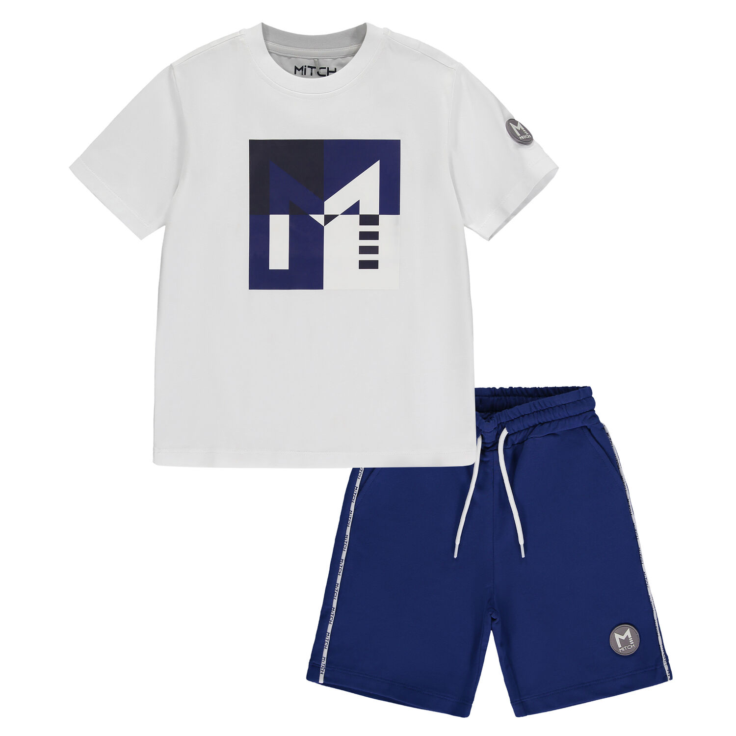 Boys White & Navy Blue Short Set, 1, hi-res