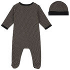 Baby Boys Black, White & Beige Babygrow & Hat Gift Set, 2, hi-res