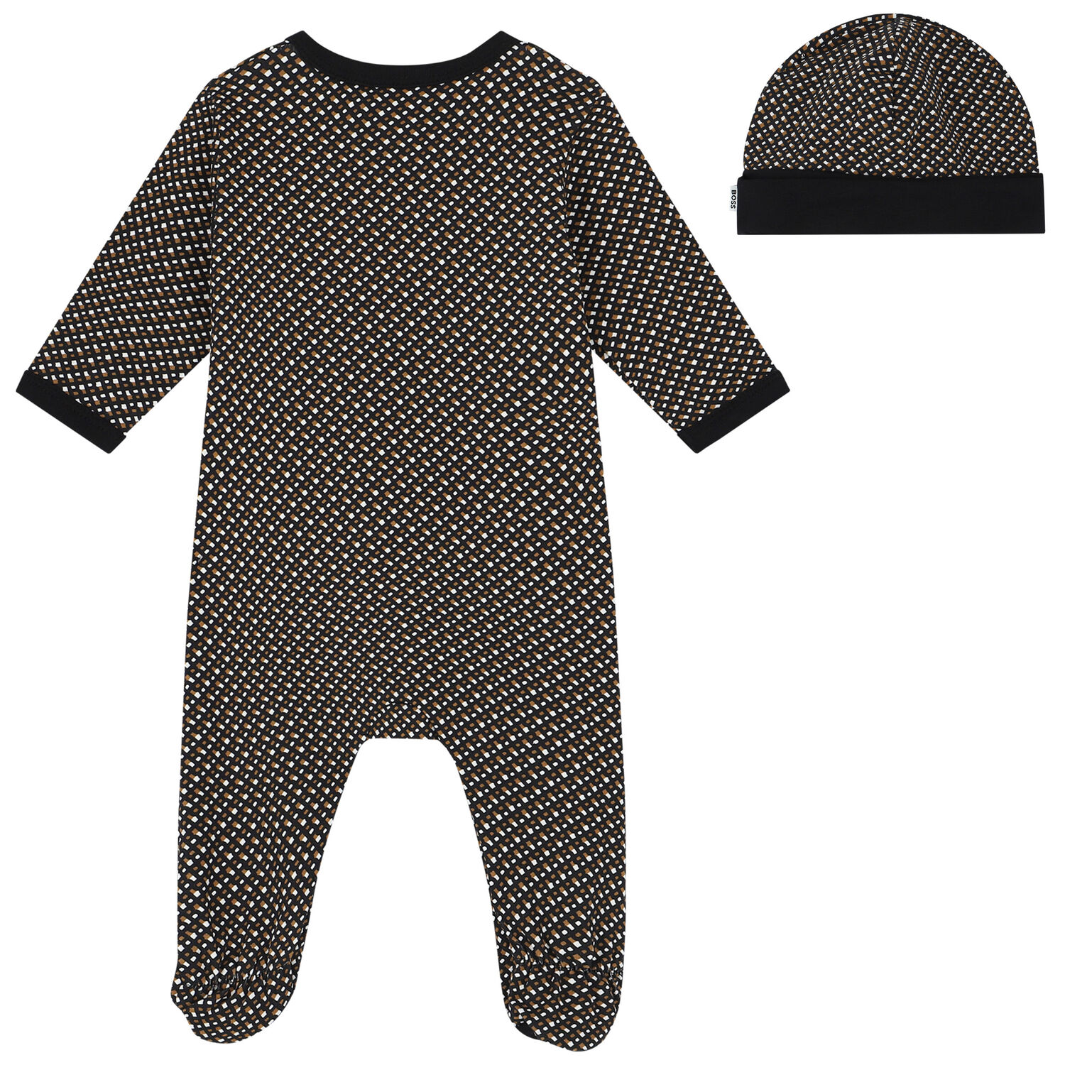 Baby Boys Black, White & Beige Babygrow & Hat Gift Set, 2, hi-res