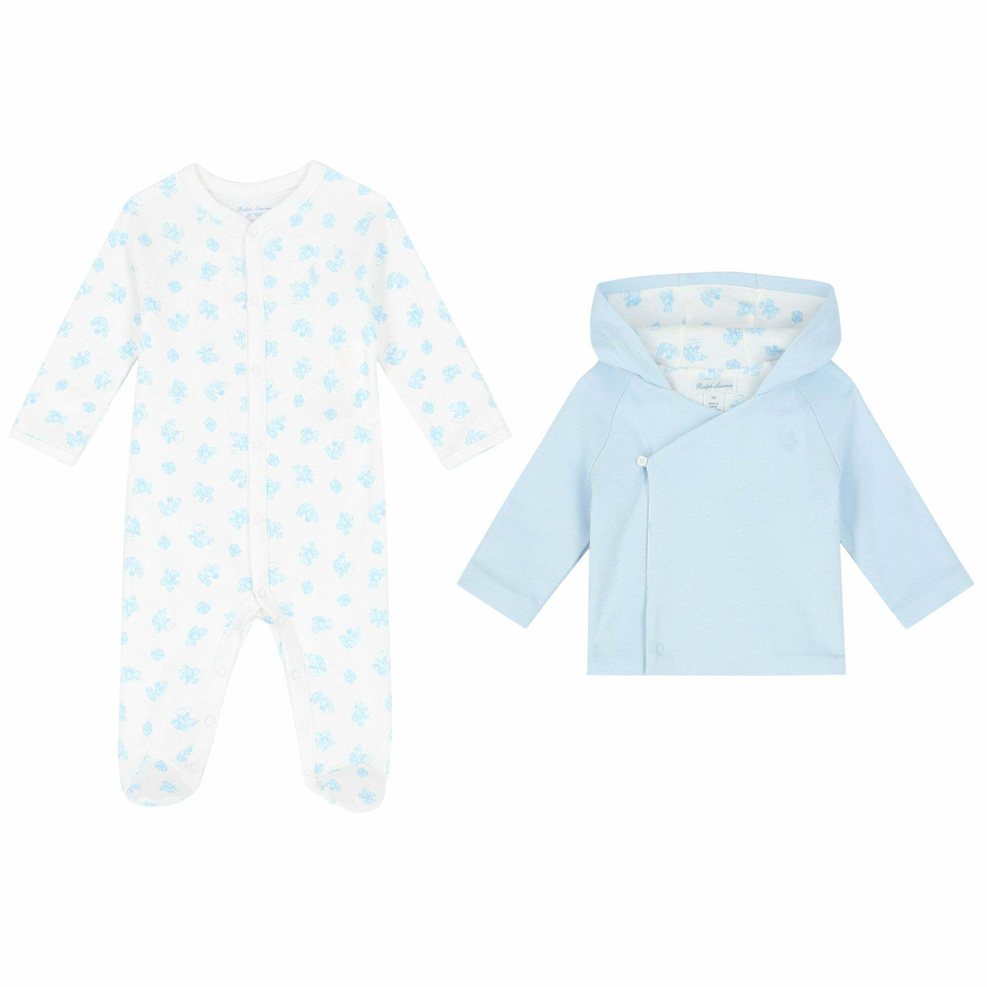 Ralph Lauren Baby Boys White Blue Babygrow Set Junior Couture UK