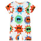 Baby Boys White Sun Romper, 1, hi-res