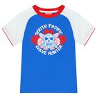Boys White & Blue Skull T-Shirt Rash Vest, 1, hi-res