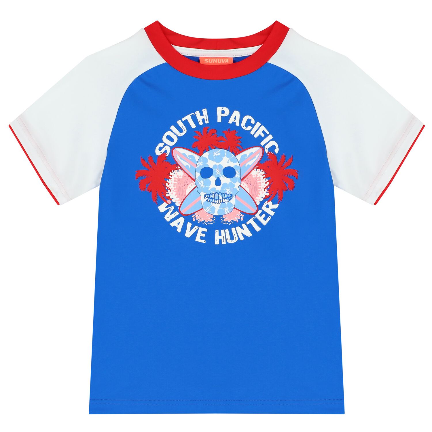 Boys White & Blue Skull T-Shirt Rash Vest, 1, hi-res image number null