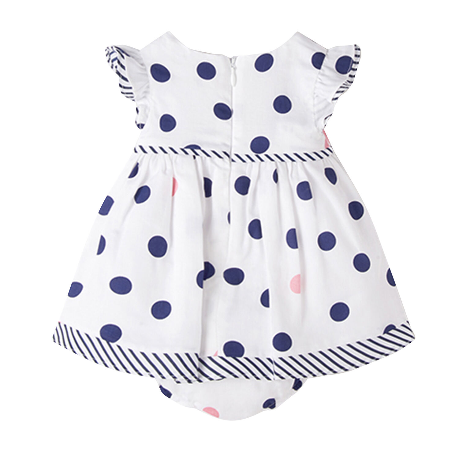Baby Girls White & Blue Polka Dot Dress Set, 1, hi-res