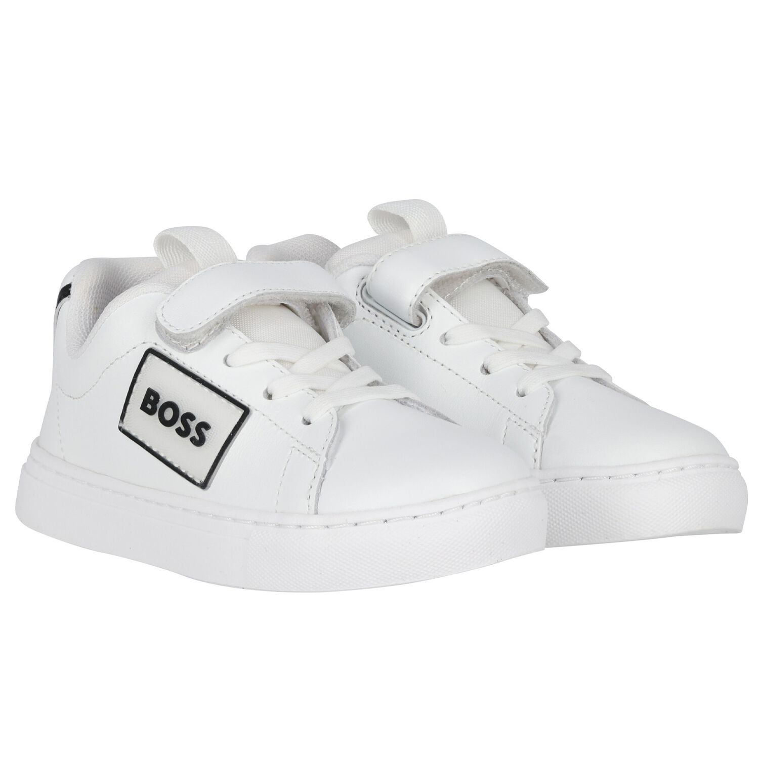 Boys White Leather Trainers, 1, hi-res